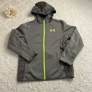 Under Armour Jacket Youth Large Gray‎ Neon Yellow Hooded Full Zip